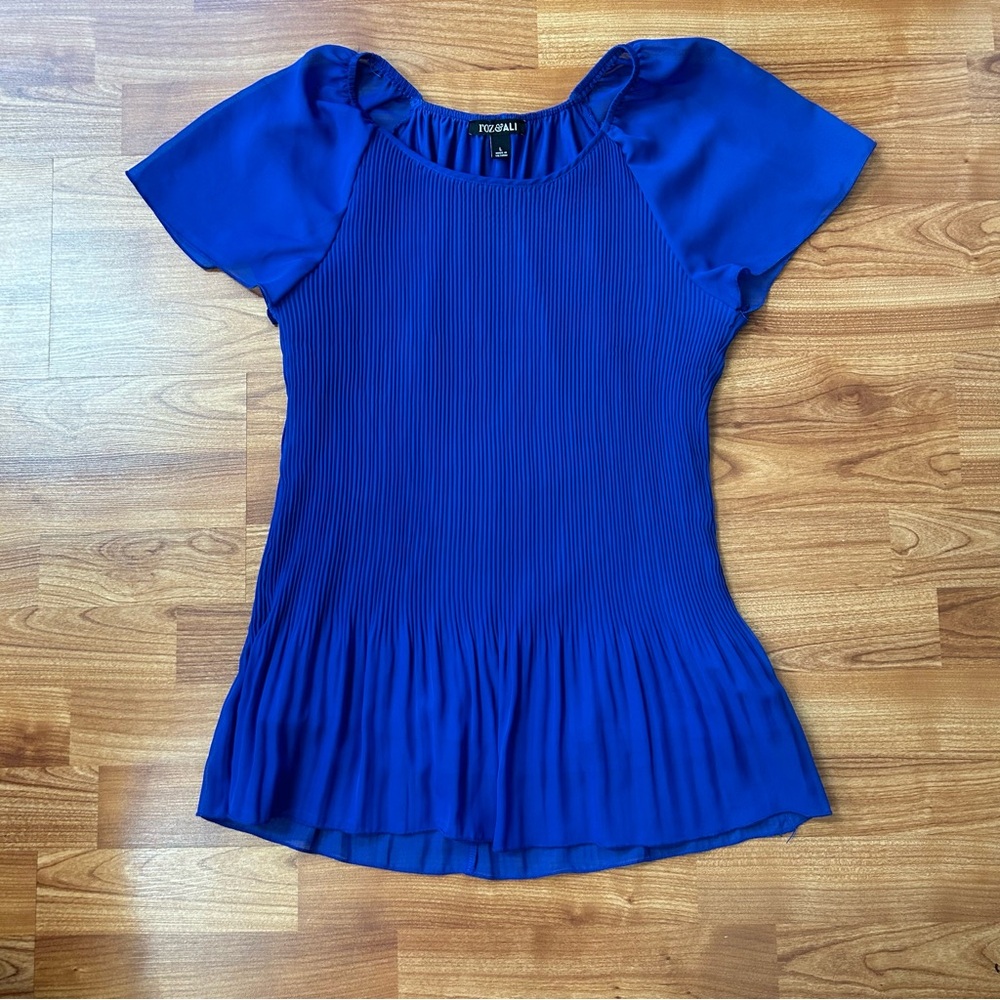 3/$20 Roz & Ali blue pleated blouse